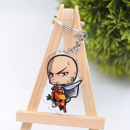 One Punch Man Keychain Series-3 Cute Double Sided Saitama Key Chain Pendant Acrylic Anime Accessories Cartoon Keyring