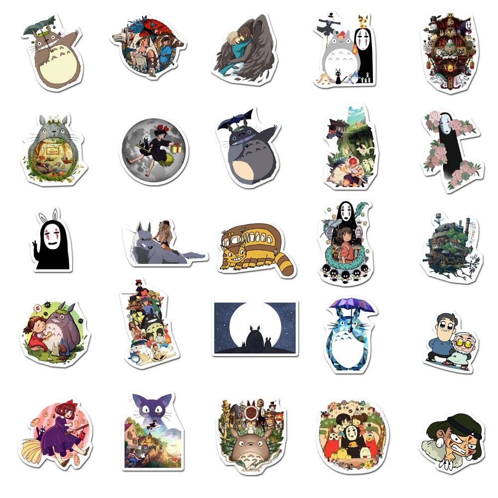 50pcs Stickers Miyazaki Hayao Anime Sticker My Neighbor Totoro/Spirited Away for Skateboard Laptop Bicycle Waterproof Decals