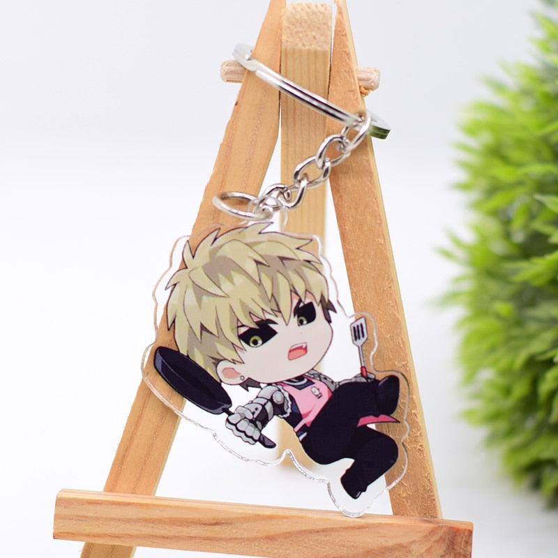 One Punch Man Keychain Series-3 Cute Double Sided Saitama Key Chain Pendant Acrylic Anime Accessories Cartoon Keyring