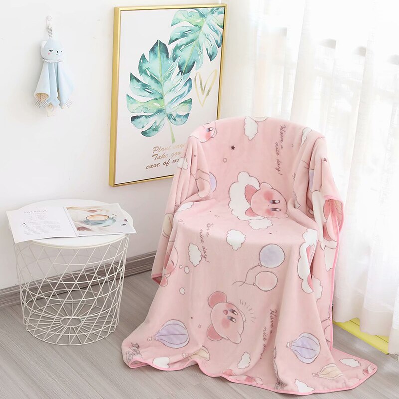 Kawaii Kirby pink anime peripheral flannel blanket plush pillowcase household items home decoration birthday holiday surprise gi