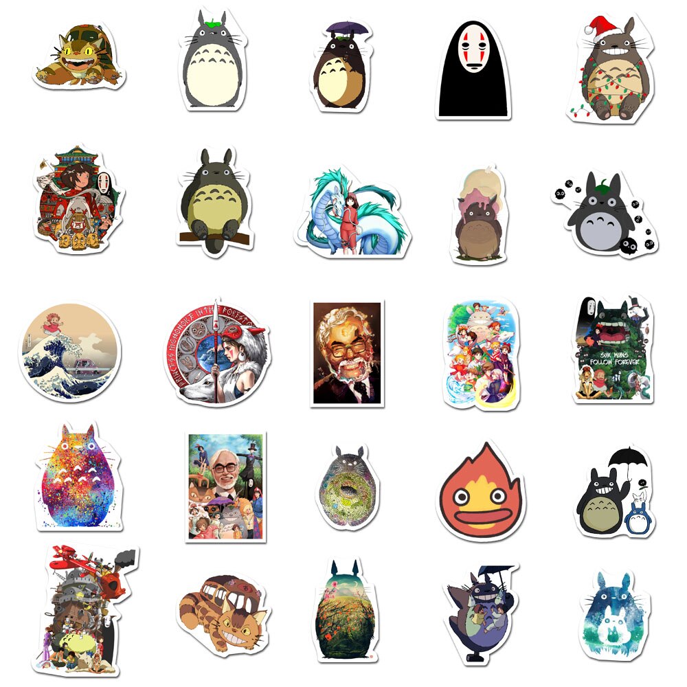 50pcs Stickers Miyazaki Hayao Anime Sticker My Neighbor Totoro/Spirited Away for Skateboard Laptop Bicycle Waterproof Decals