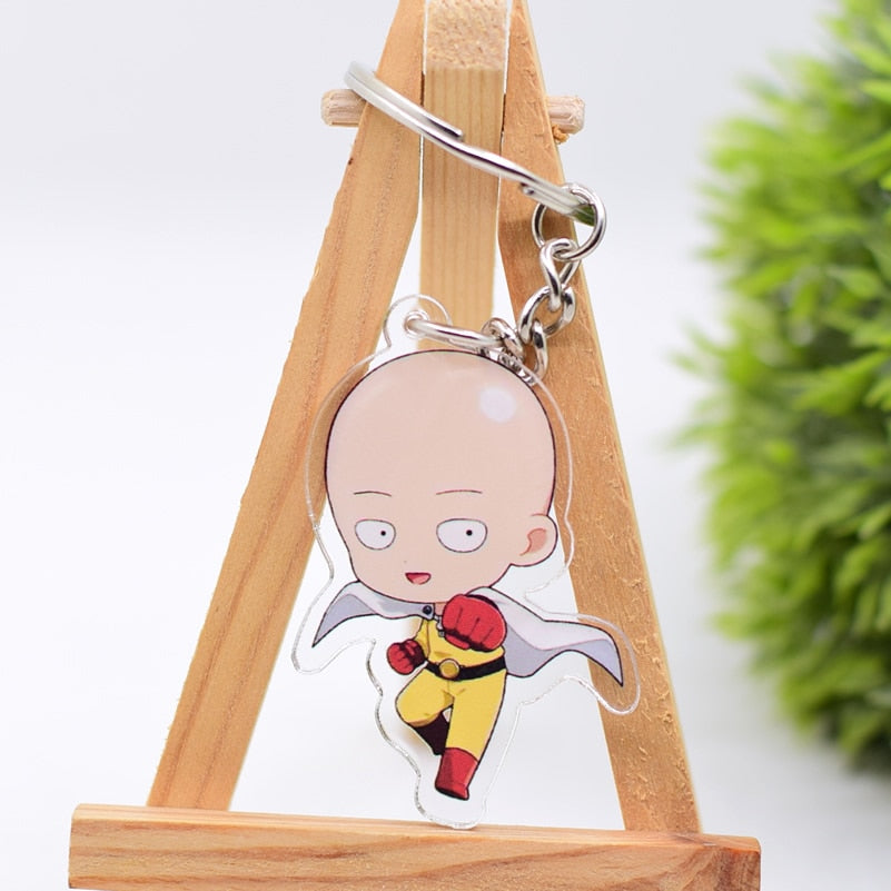 One Punch Man Keychain Series-3 Cute Double Sided Saitama Key Chain Pendant Acrylic Anime Accessories Cartoon Keyring