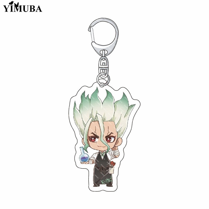 Anime Dr. Stone Keychain Senku Ishigami Oki Taiju Ogawa Yuzuriha Kohaku Acrylic Figure Key Chain Backpack Schoolbag Charm Keyring