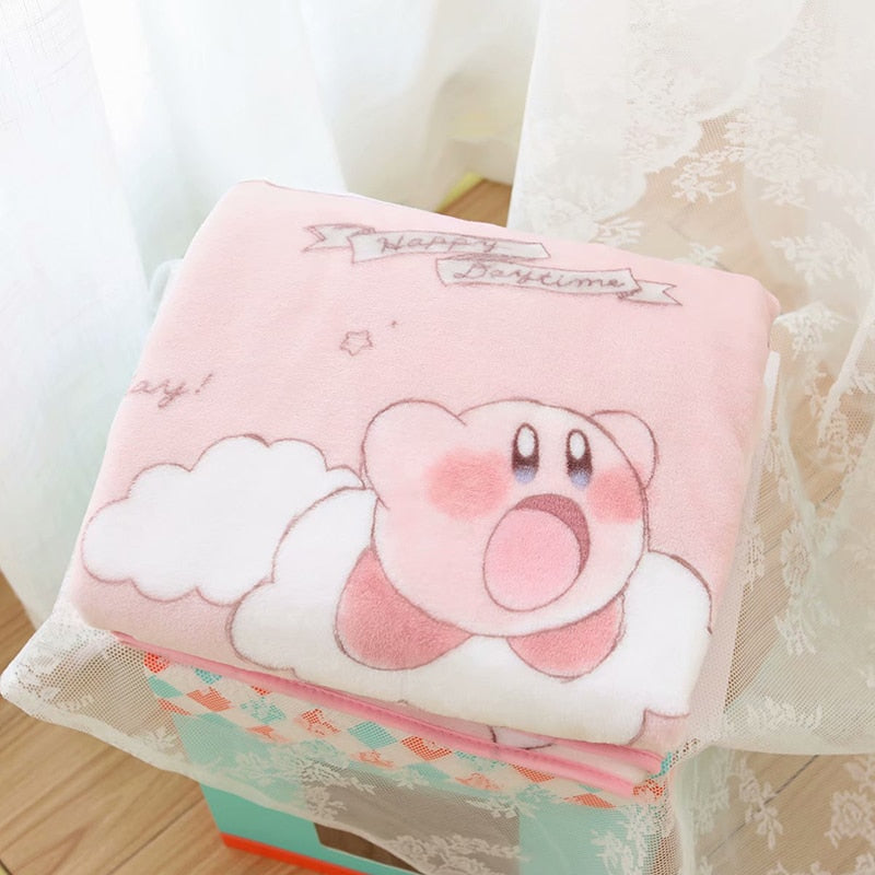 Kawaii Kirby pink anime peripheral flannel blanket plush pillowcase household items home decoration birthday holiday surprise gi