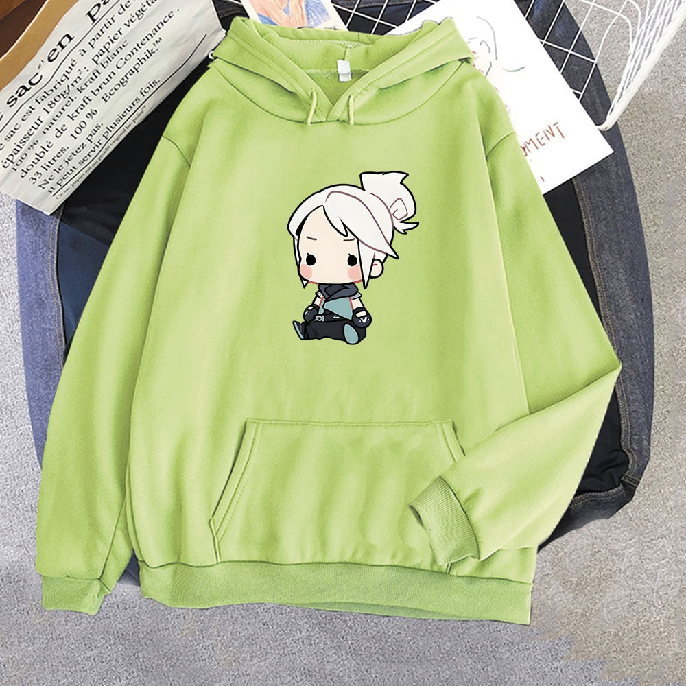 VALORANT Anime Hoodie Jett Streetwear Womens Oversized Sweatshirt Cute Cartoon Print Top Tracksuit Men Unisex Students Pullovers