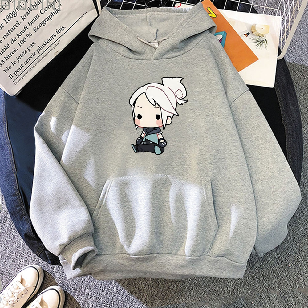 VALORANT Anime Hoodie Jett Streetwear Womens Oversized Sweatshirt Cute Cartoon Print Top Tracksuit Men Unisex Students Pullovers