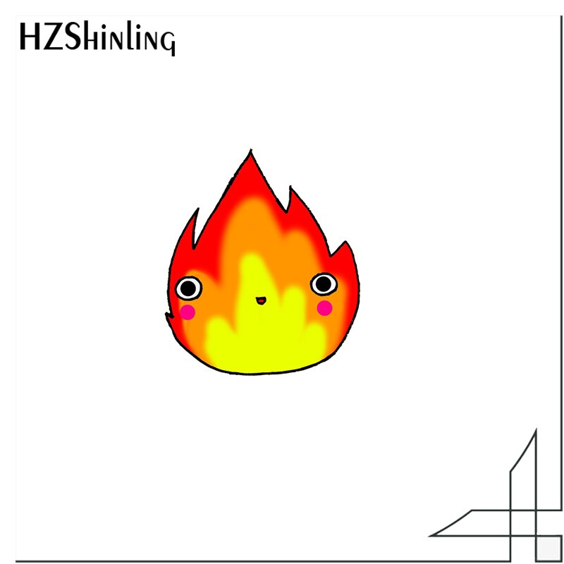 2021 Howls Moving Castle Calcifer Cartoon Fire Pattern Anime Acrylic Lapel Pins Resin Epoxy Studio Ghibli