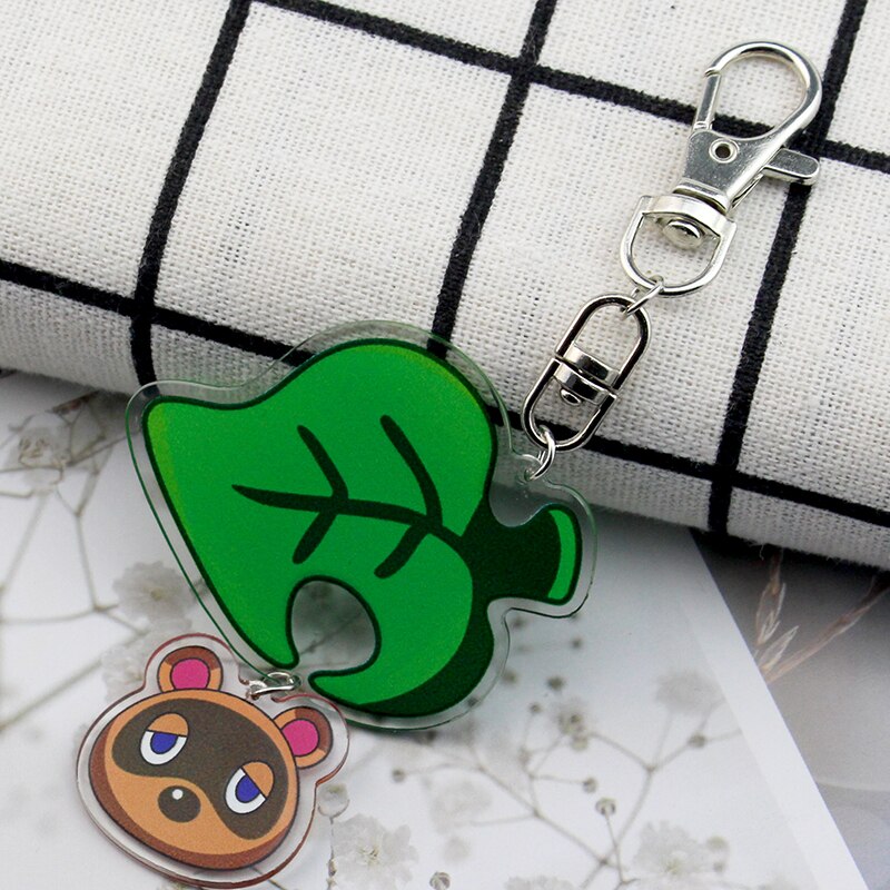 Switch Game Animal Crossing Keychain Fashion Skin Rope Small Leaves Keyring Charm Bag Pendant Cute Acrylic Unisex Jewelry Gifts