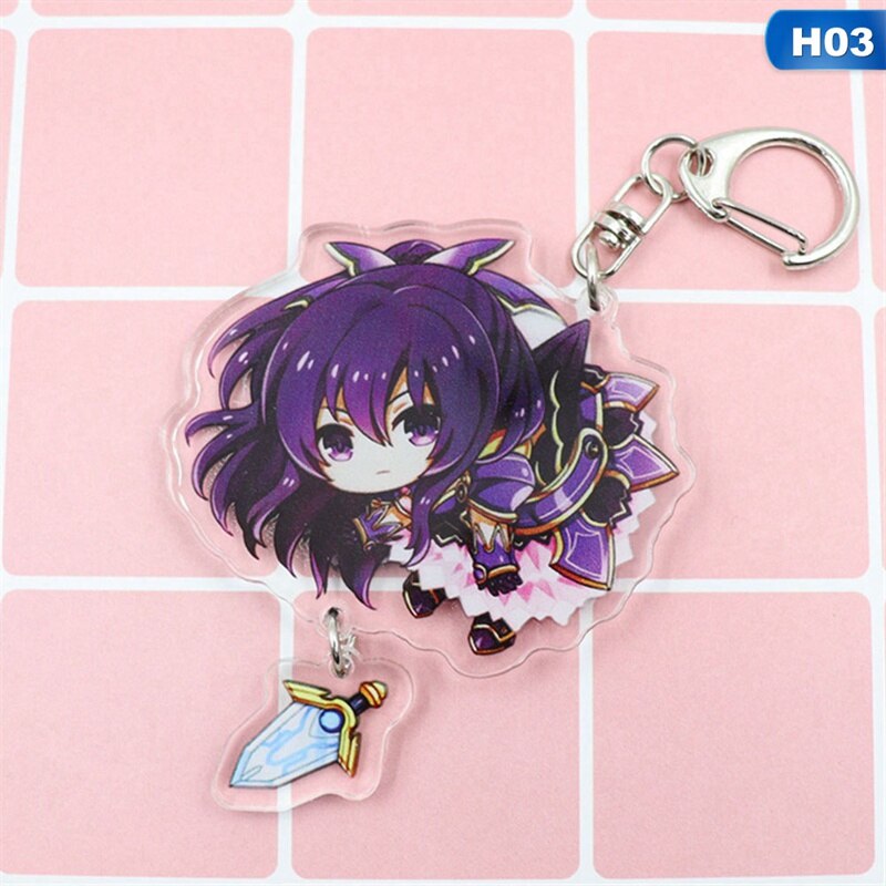 Anime DATE A LIVE Tokisaki Kurumi KeyChain Cosplay Acrylic Key ring Pendant Gift