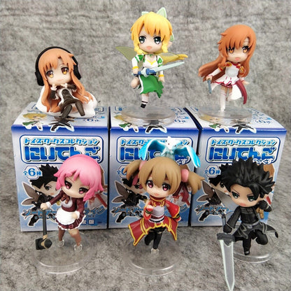 6pcs/lot Sword Art Online 2 Figures Kirito Asuna Leafa Lisbeth Silica Fairy Dance SAO Mini Model Dolls