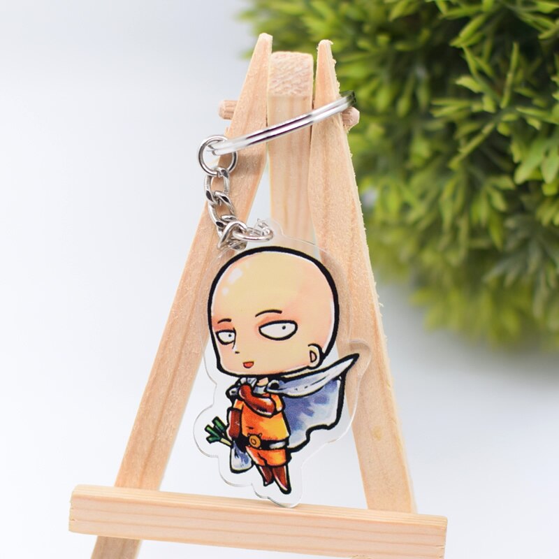 One Punch Man Keychain Series-3 Cute Double Sided Saitama Key Chain Pendant Acrylic Anime Accessories Cartoon Keyring