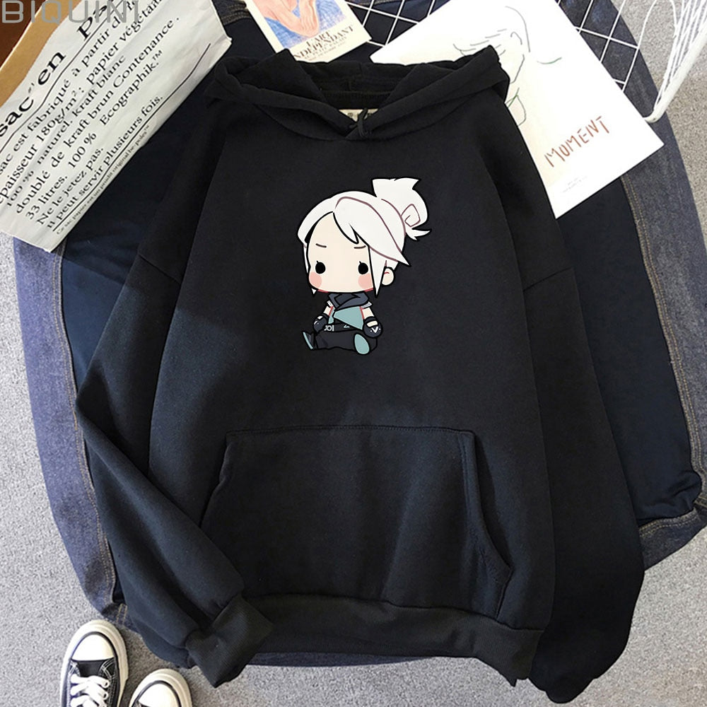 VALORANT Anime Hoodie Jett Streetwear Womens Oversized Sweatshirt Cute Cartoon Print Top Tracksuit Men Unisex Students Pullovers