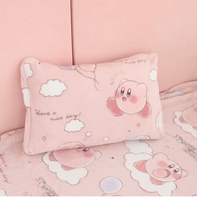 Kawaii Kirby pink anime peripheral flannel blanket plush pillowcase household items home decoration birthday holiday surprise gi