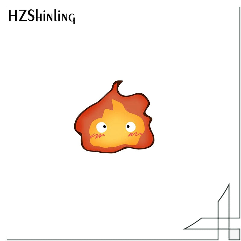 2021 Howls Moving Castle Calcifer Cartoon Fire Pattern Anime Acrylic Lapel Pins Resin Epoxy Studio Ghibli