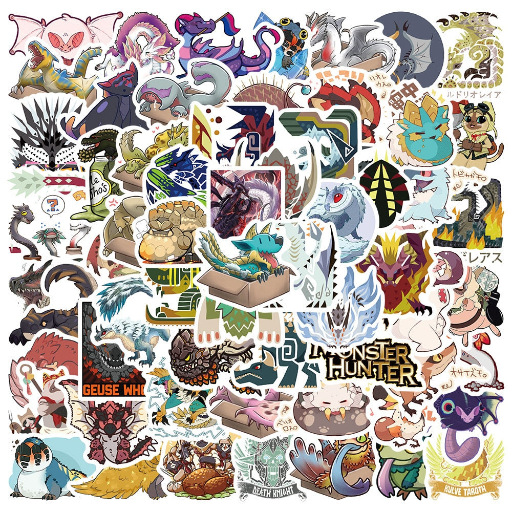 10/30/64PCS Cute Monster Hunter Hot Game Lable Stickers For Skateboard Gift Bicycle Computer Notebook Car Decal Children Toys F3