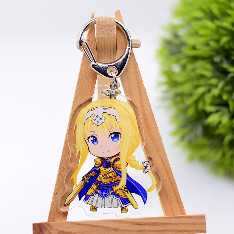 Sword Art Online Keychain Double Sided Acrylic Cartoon Key Chain Pendant Anime Accessories Keyring Hot Sale