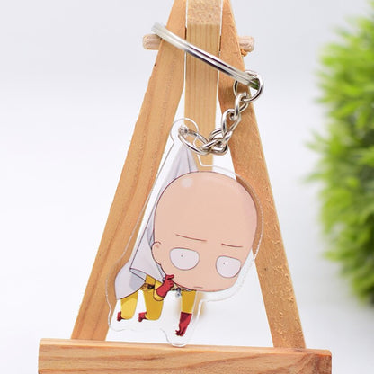 One Punch Man Keychain Series-1 Cute Double Sided Saitama Key Chain Pendant Acrylic Anime Accessories Cartoon Keyring