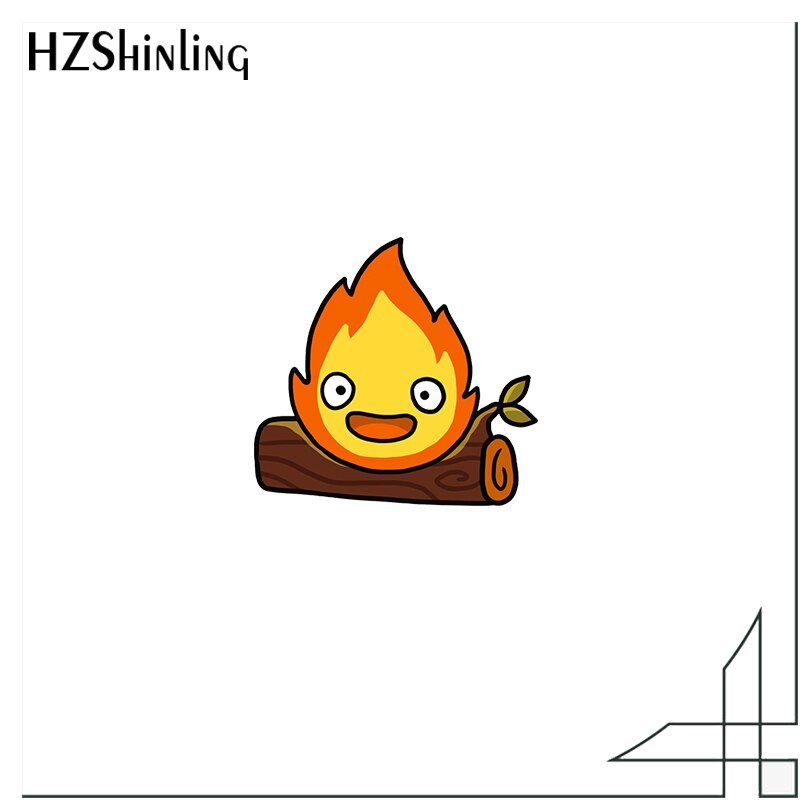 2021 Howls Moving Castle Calcifer Cartoon Fire Pattern Anime Acrylic Lapel Pins Resin Epoxy Studio Ghibli