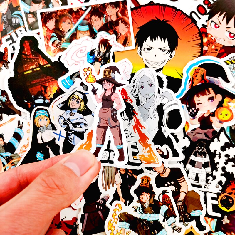 10/50Pcs/set Cartoon Anime Fire Force Waterproof Stickers For Scrapbook Skateboard Snowboard Laptop Luggage Bicycle Kids Toys