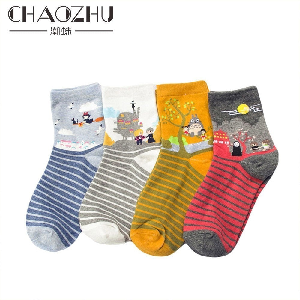 CHAOZHU japanese classic Hayao Miyazaki comic xmas gift birthday girls women cartoon socks My Neighbor Totoro/Spirited Away