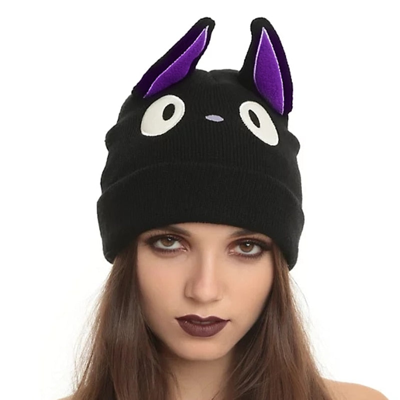 Cartoon Cute Anime Kiki&#39;s Delivery Service Cat Jiji Black Cat Beanie Winter Warm Wool Blends Soft Warm Knitted Cap Hat Studio Ghibli