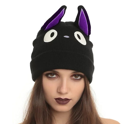 Cartoon Cute Anime Kiki&#39;s Delivery Service Cat Jiji Black Cat Beanie Winter Warm Wool Blends Soft Warm Knitted Cap Hat Studio Ghibli