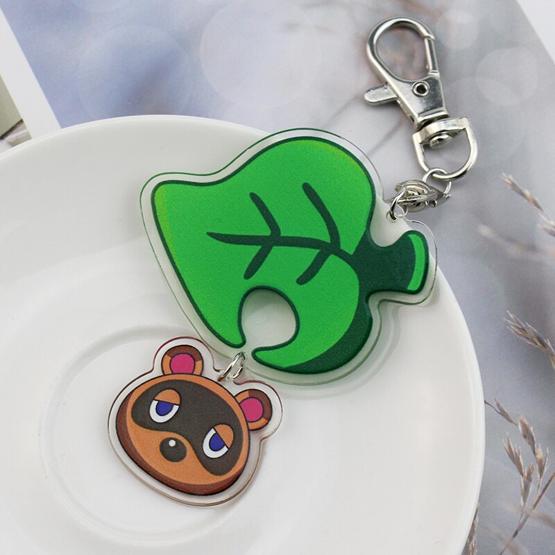 Switch Game Animal Crossing Keychain Fashion Skin Rope Small Leaves Keyring Charm Bag Pendant Cute Acrylic Unisex Jewelry Gifts