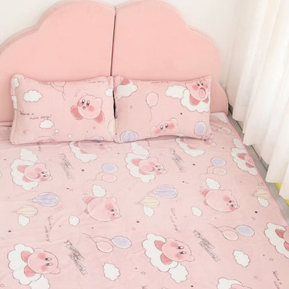 Kawaii Kirby pink anime peripheral flannel blanket plush pillowcase household items home decoration birthday holiday surprise gi