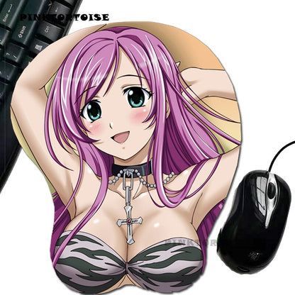 PINKTORTOISE Anime Akashiya Moka 3D Mouse Pad with Wrist Rest Silicone gel filled Mouse Mat Rosario to Vampire mousepad rug