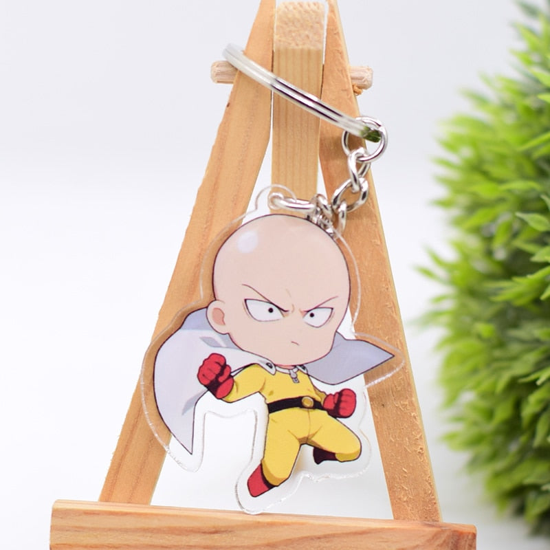 One Punch Man Keychain Series-3 Cute Double Sided Saitama Key Chain Pendant Acrylic Anime Accessories Cartoon Keyring