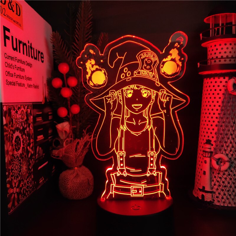 Fire Force Maki Oze Anime Figure 3D Illusion Lamp LED RGB Neon Night Light Kids Bedroom Table Decor Lighting Manga Birthday Gift