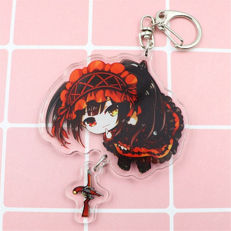 Anime DATE A LIVE Tokisaki Kurumi KeyChain Cosplay Acrylic Key ring Pendant Gift