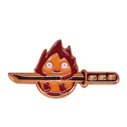 Howl Moving Castle Calcifer Collectio Fire Demon Spirit Enamel Brooch Pins Badge Lapel Pin Brooches Alloy Metal Fashion Jewelry Studio Ghibli