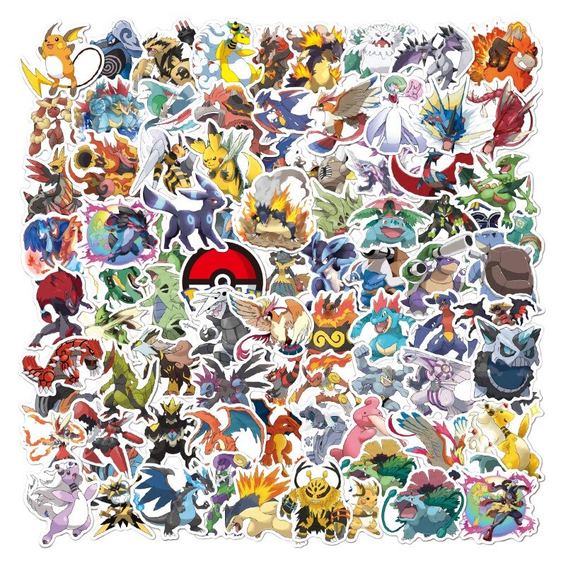 50/100PCS Pokemon Stickers Kids Stickers for Laptop Cute Anime Children's Pack Waterproof Cool Funny Suitcase Skateboard Classic