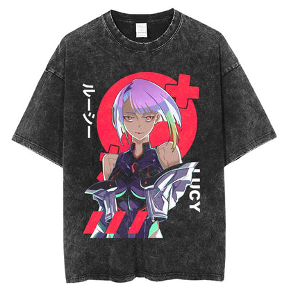 Cyberpunk Edgerunners Tshirt Anime Comfortable Harajuku Streetwear Men Women Washed T Shirt Anime Casual Short Sleeve T-shirts