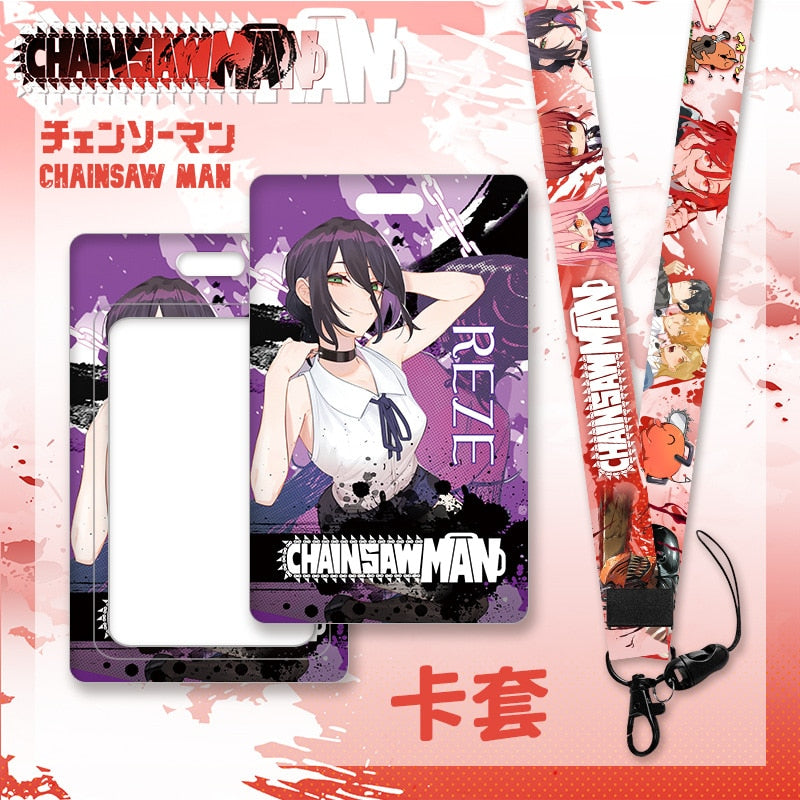 Anime Chainsaw Man Keychain Cartoon Cosplay Figure Lanyard Cartoon ID Bank Credit Card Set Hold Neck Strap Accessories Kids Gift