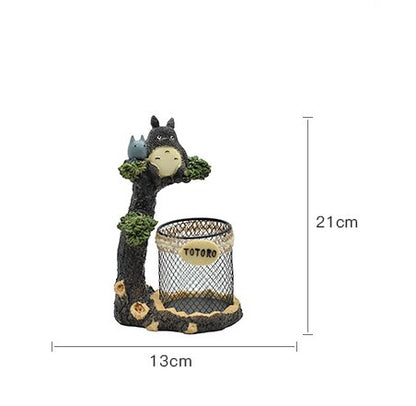 Anime My Neighbor Totoro Resin Craft Desktop Student Pen Holder Metal Iron Bracket Stationery Pen Holder Accessories Gift