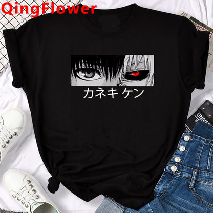 Japanese Anime Tokyo Ghoul Print Women T Shirt Kawaii Manga Graphic Tees Fashion Short Sleeve T-shirt Summer 90s Y2k Clothes Top