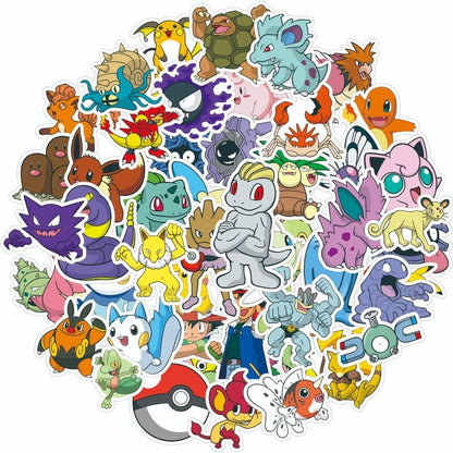 50/100PCS Pokemon Stickers Kids Stickers for Laptop Cute Anime Children's Pack Waterproof Cool Funny Suitcase Skateboard Classic