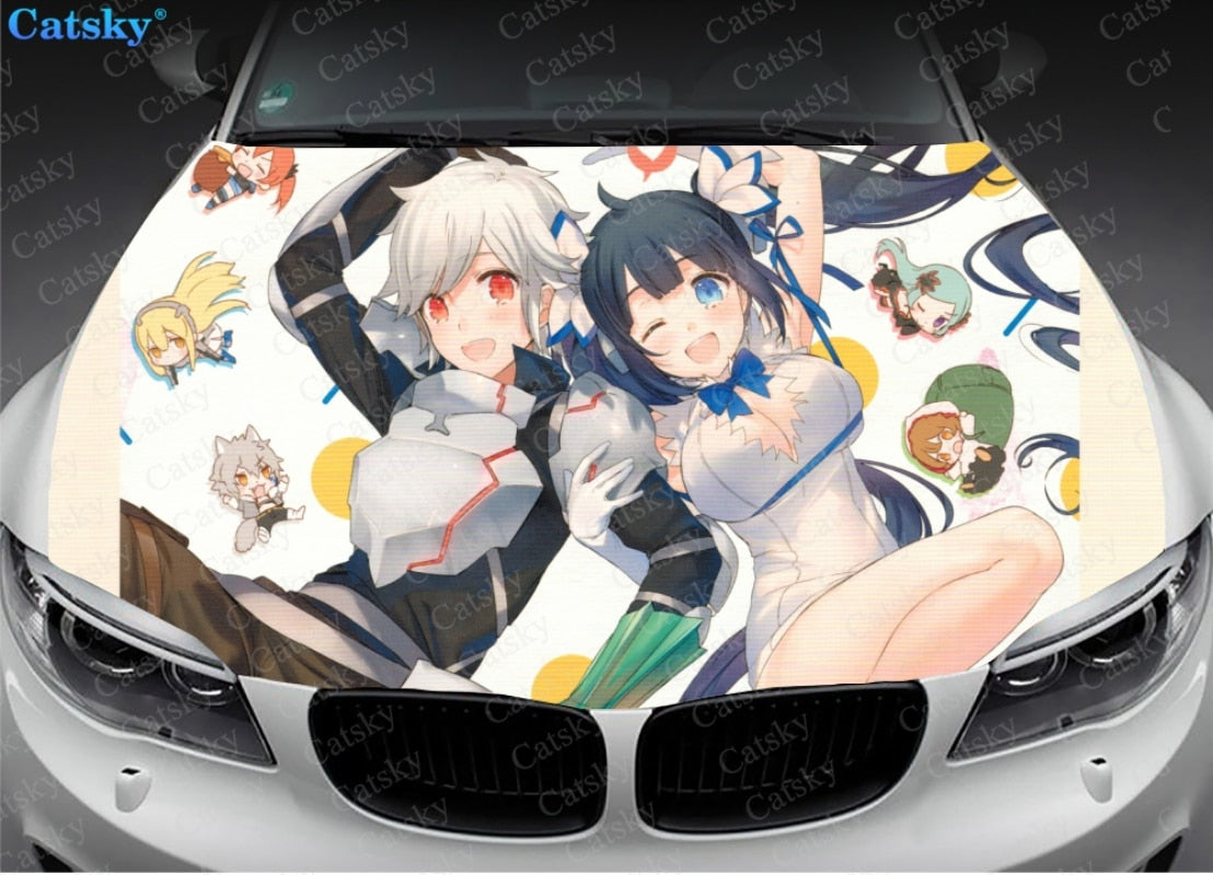 DanMachi Sexy Anime Girl Print Car Hood Vinyl Stickers Wrap Vinyl Film Engine Cover Decals Sticker Universal Fit Any Car