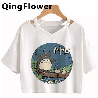 Japanese Spirited Away Hayao Miyazaki Anime Kawaii Print Women Harajuku Aesthetic Tshirt White Tops Anime Female T Shirt