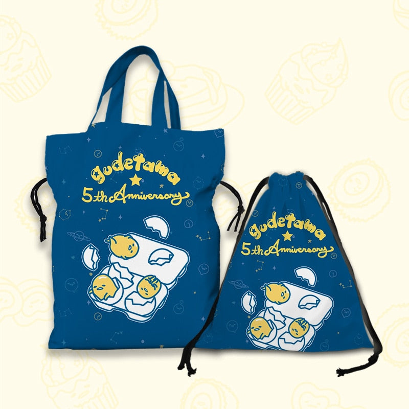 Kawaii Sanrio Cartoon Canvas Handbag Cute Gudetama Tote Bag Shopping Bag Handbag Drawstring Mouth Bag Creative Birthday Gifts