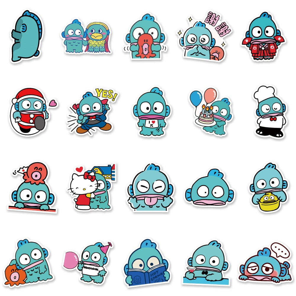 50PCS Sanrio Kawaii Hangyodon Sticker Cartoon Cute Fish Notebook Suitcase Skateboard Graffiti Decoration Reward Gift