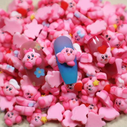 Pink Star Kirby Nail Charms Rhinestone Decoration Kawaii Cartoon Nail Jewelry Gems for Acrylic Nail Accessories