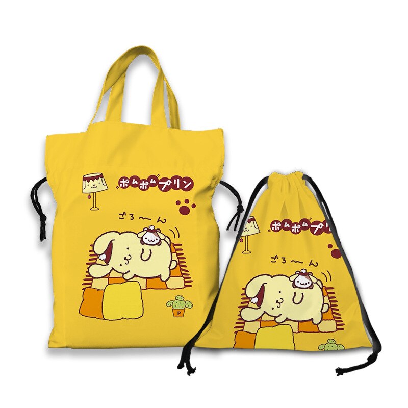 Kawaii Sanrio Cartoon Canvas Handbag Cute Gudetama Tote Bag Shopping Bag Handbag Drawstring Mouth Bag Creative Birthday Gifts