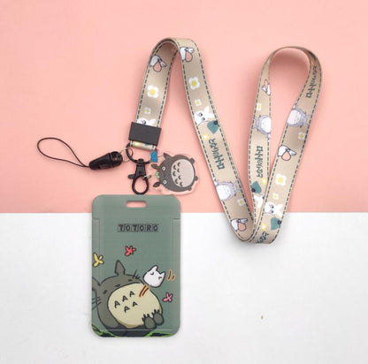 1 Set Cartoon MY NEIGHBOUR TOTORO PVC Card Cover Student Campus Hanging Neck Bag Card Holder Lanyard ID Card Holders key chain