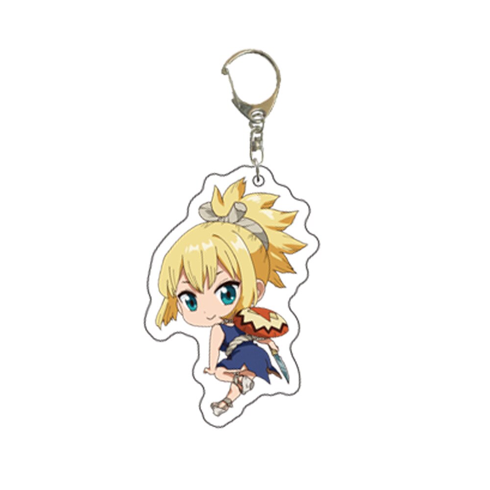 1 Pcs Kawaii Anime Dr. Stone Keychains Figure Senku Ishigami Acrylic Pendant Keyrings for Backpack Bag Toys Children Gifts