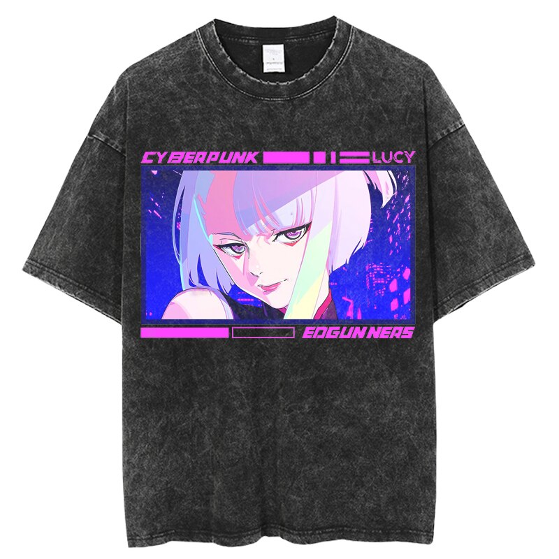 Cyberpunk Edgerunners Tshirt Anime Comfortable Harajuku Streetwear Men Women Washed T Shirt Anime Casual Short Sleeve T-shirts