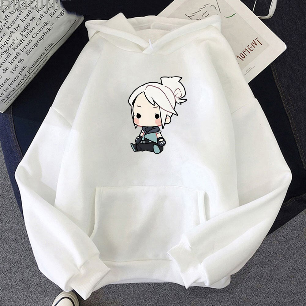 VALORANT Anime Hoodie Jett Streetwear Womens Oversized Sweatshirt Cute Cartoon Print Top Tracksuit Men Unisex Students Pullovers