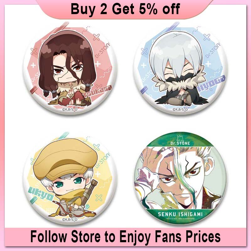 Dr. Stone Cute Enamel Pin Badges Manga Lapel Pins for Backpacks 58mm Round Anime Brooches on Clothes Jewelry Accessories Gifts